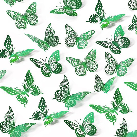 SAOROPEB 3D Butterfly Wall Decor 48 Pcs 4 Styles 3 Sizes, Green Butterfly Birthday Decorations Butterfly Party Decorations Butterfly Cake Decorations, Removable Stickers (Dark Green)