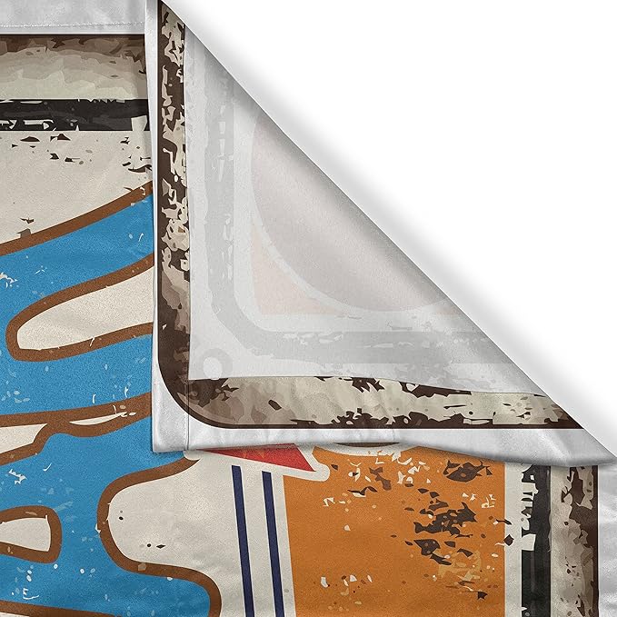 Ambesonne Tiki Bar Kitchen Curtains, Rusty Vintage Sign Aloha Exotic Cocktails and Coconut Drink Antique Nostalgic, Window Drapes 2 Panel Set for Kitchen Cafe Decor, 55" x 39", Blue Brown