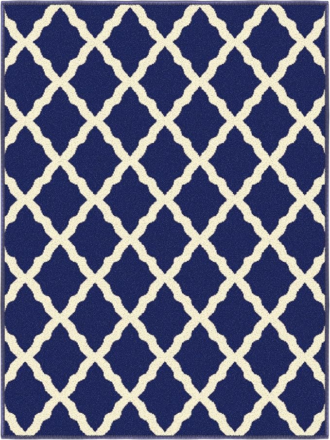 Machine Washable Moroccan Trellis Design Non-Slip Rubberback 2x3 Traditional Indoor Area Rug for Living Room, Bedroom, Kitchen, Entryway, 2'3" x 3', Navy