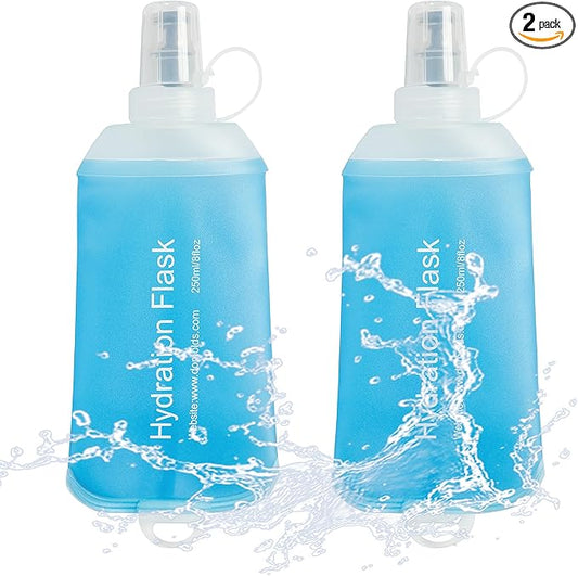 J.CARP 2Pcs 250ml Soft Flask Running Water Bottles, TPU Foldable Running Hydration Flask for Hydration Pack Cycling Hiking Climbing Outdoors Motorbike