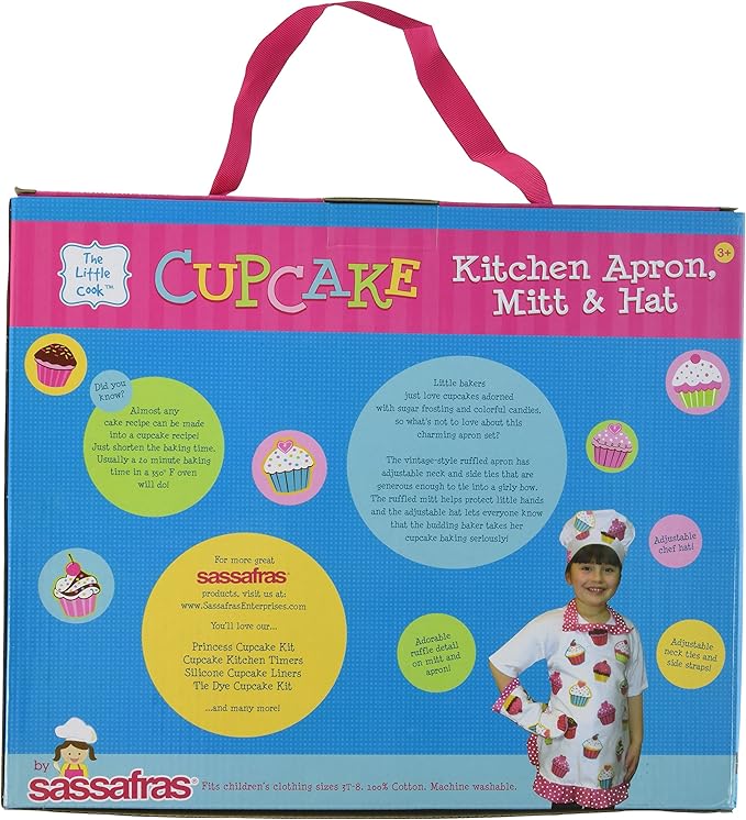 Sassafras The Little Cook Ruffled Cupcake Apron Set includes Apron, Kitchen Mitt and Hat