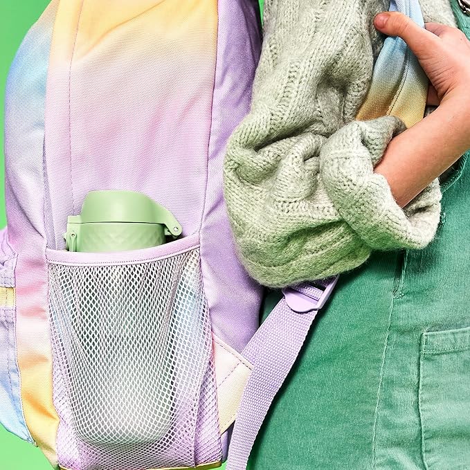 Ion8 Small Water Bottle, 350 ml/12 oz, Leak Proof, Easy to Open, Secure Lock, Dishwasher Safe, BPA Free, Carry Handle, Hygienic Flip Cover, Easy Clean, Odor Free, Carbon Neutral, Surf Green