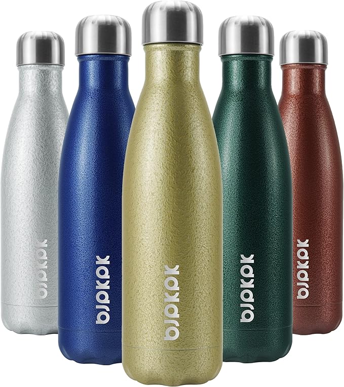 BJPKPK Insulated Water Bottles 17oz, Leak Proof Stainless Steel Water Bottle Keeps Cold for 24H and Hot for 12H, BPA Free Water Bottle,Gold