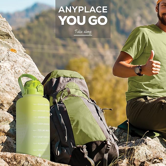 Motivational Water Bottle with Straw & Handle,One Gallon Water Bottle 128 oz/3.8L,Reusable Water Jug, Achieve All-Day Hydration SpillProof, BPA FREE