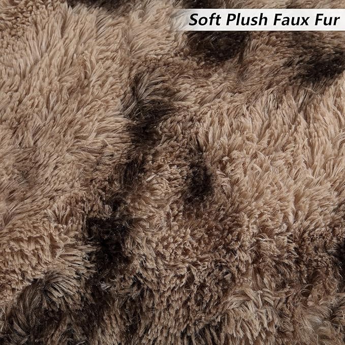 Fluffy Rug for Bedroom, Abstract Shaggy Soft Area Rugs for Living Room Nursery Kids Room, Non Slip Plush Throw Rug, Indoor Modern Floor Carpets for Dorm Office Kitchen, 5' x 8', Tie-dyed Brown