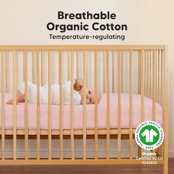 2-Pack Organic Crib Sheets for Boys, Girls - Jersey Fitted Crib Sheet, Baby Crib Sheets Neutral, Crib Mattress Sheet, Cotton Crib Sheets, Breathable Crib Sheet, Baby Mattress Sheets (Rose)