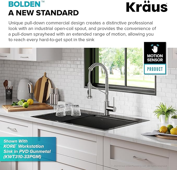 Kraus KSF-1610SFS Bolden Touchless Sensor Commercial Pull-Down Single Handle 18-Inch Kitchen Faucet, Spot Free Stainless Steel