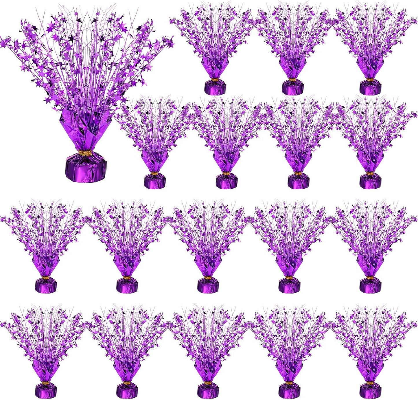 Crowye 18 Pieces Metallic Foil Spray Centerpiece Party Star Table Decoration Burst Metallic Table Centerpieces for Birthday Party Season Holiday(Purple)