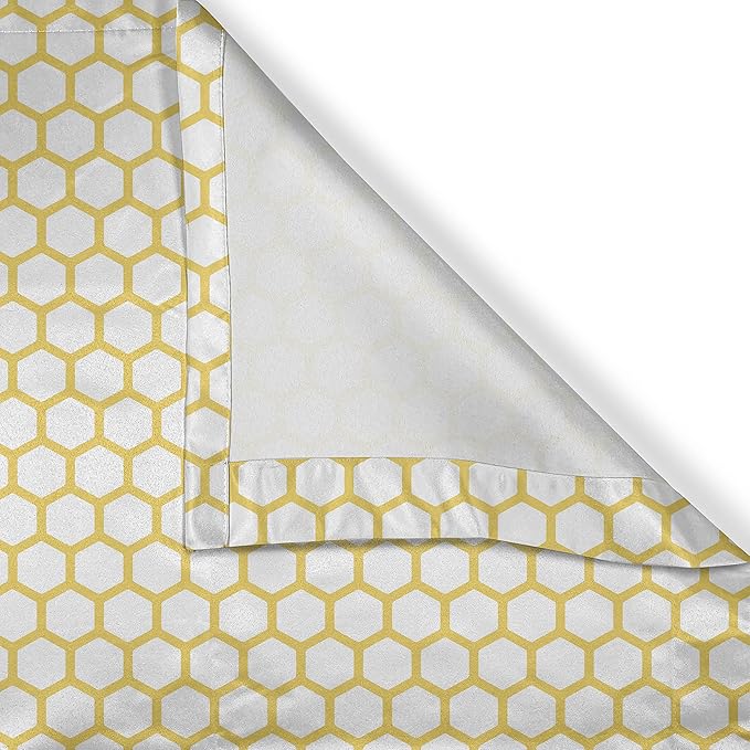 Ambesonne Yellow and White Valance & Tier Curtain 3 pcs Set, Hexagonal Pattern Honeycomb Beehive Simplistic Geometrical Monochrome, Window Treatments for Kitchen Room Decor, 55" x 36", White Yellow