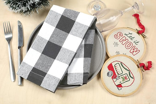 Buffalow Plaid Cloth Napkins, Check Napkins,Cloth Napkins,Cotton Napkins,Dinner Napkins Cloth,Dinner Napkins,Cloth Napkins Set of 12 Cotton,Napkins Cloth,Cloth Napkins cotton- 18x18 Grey White