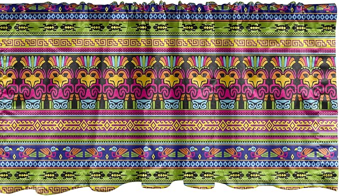 Ambesonne Prehistoric Window Valance, Aztec Culture Pattern Borders Ornate Tribal Animal Print, Curtain Valance for Kitchen Bedroom Decor with Rod Pocket, 42" x 18", Multicolor