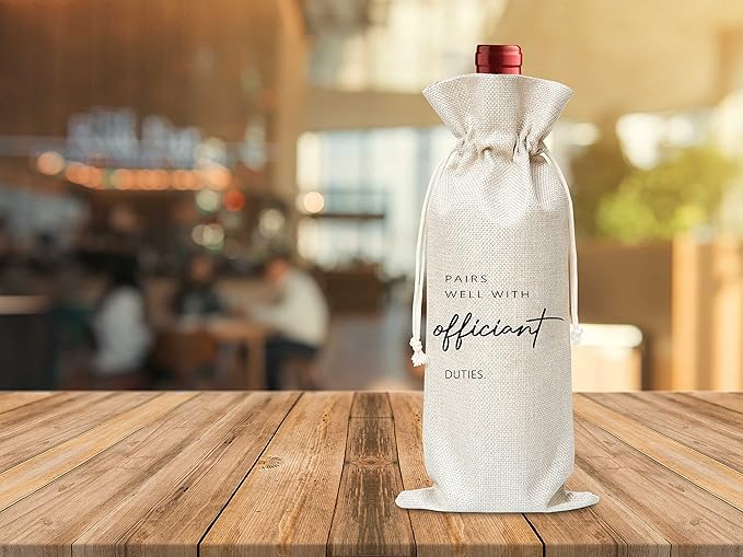 Officiant Gifts Wine Bag - Gifts For Wedding Officiant,Wedding Host,Pastor Gift Ideas - Cotton Burlap Wine Bag (1 Pcs) - WB021