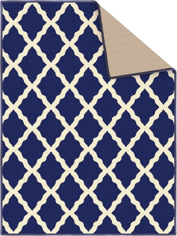 Ottomanson Glamour Collection Non-Slip Rubberback Moroccan Trellis Design 2x3 Indoor Area Rug/Entryway Mat, 2'3" x 3', Navy