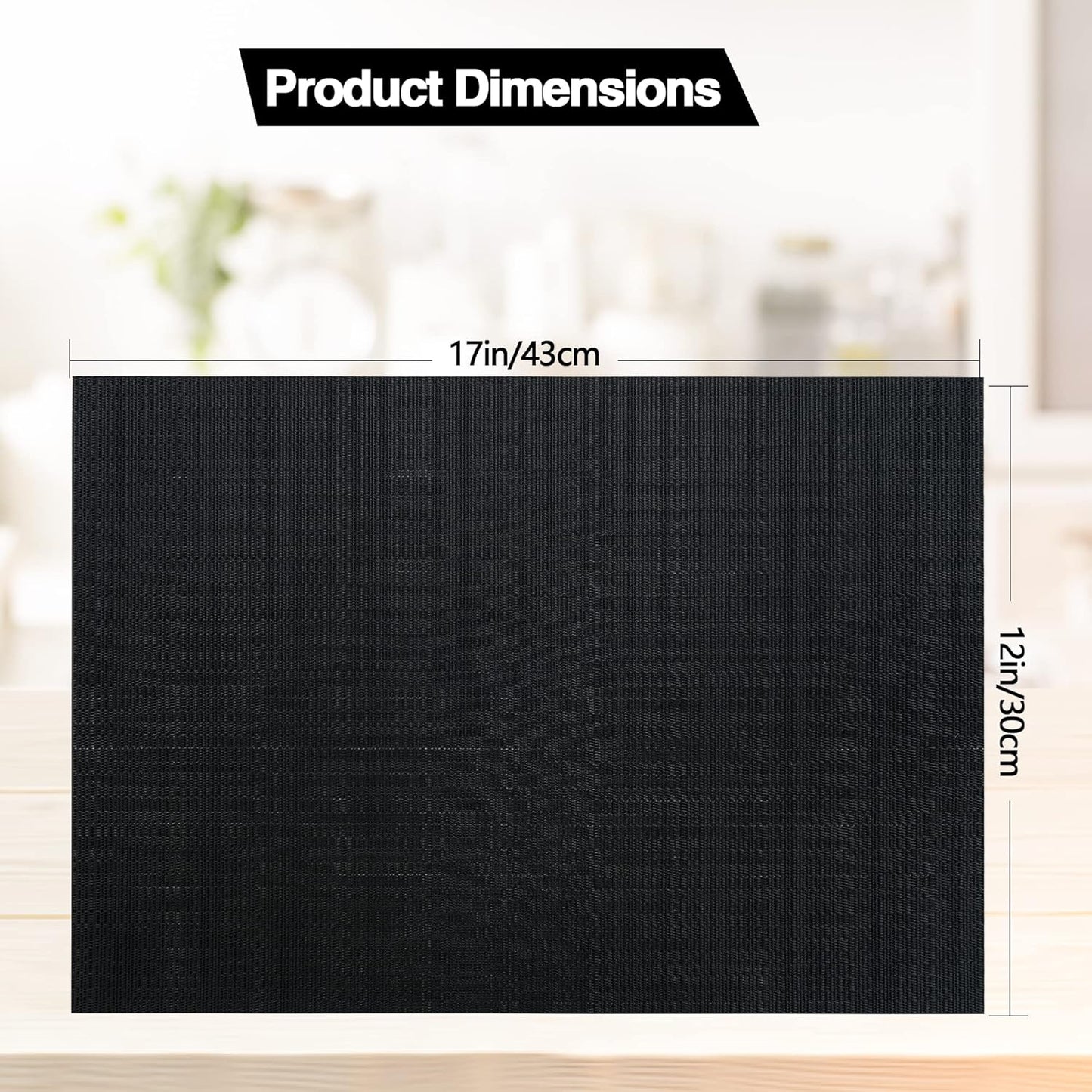 Black Placemats Set of 4 - Easy Clean Washable Vinyl Placemats - Wipeable Heat Proof Table Mats for Dining Table - 17x12 Inch (Pure Black, 4)
