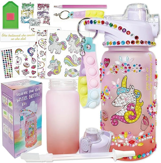Decorate Your Own Water Bottle Kits,Fun Arts and Crafts Gifts for Girls Age 4-6-8-10,Unicorn Painting Crafts Toys for Girls Birthday