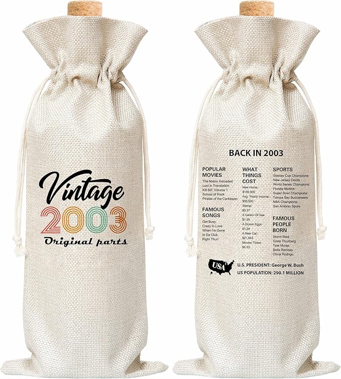 Tedea 21st Birthday Wine Gift Bag, Retro Vintage Back In 2003 Birthday Gift Wine Bag For Women Men, Best Friend, Coworker, Birthday Party Decorations, 1 Pc Wine Bag (G16)
