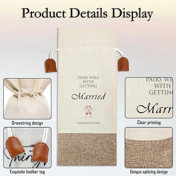 Wedding Wine Bag, Engagement Gifts for Couples, Cotton Linen Wine Gift Bag With Drawstring, Mr and Mrs Marriage Wedding Gifts, Bridal Shower Gift for Women Besties Friends, Bachelorette Party-31