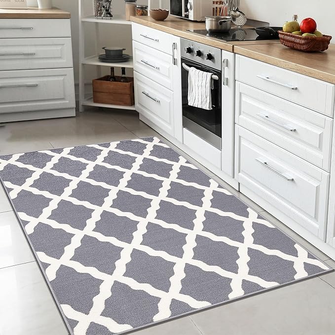 Ottomanson Glamour Collection Non-Slip Rubberback Moroccan Trellis Design 5x7 Indoor Area Rug, 5' x 6'6", Gray
