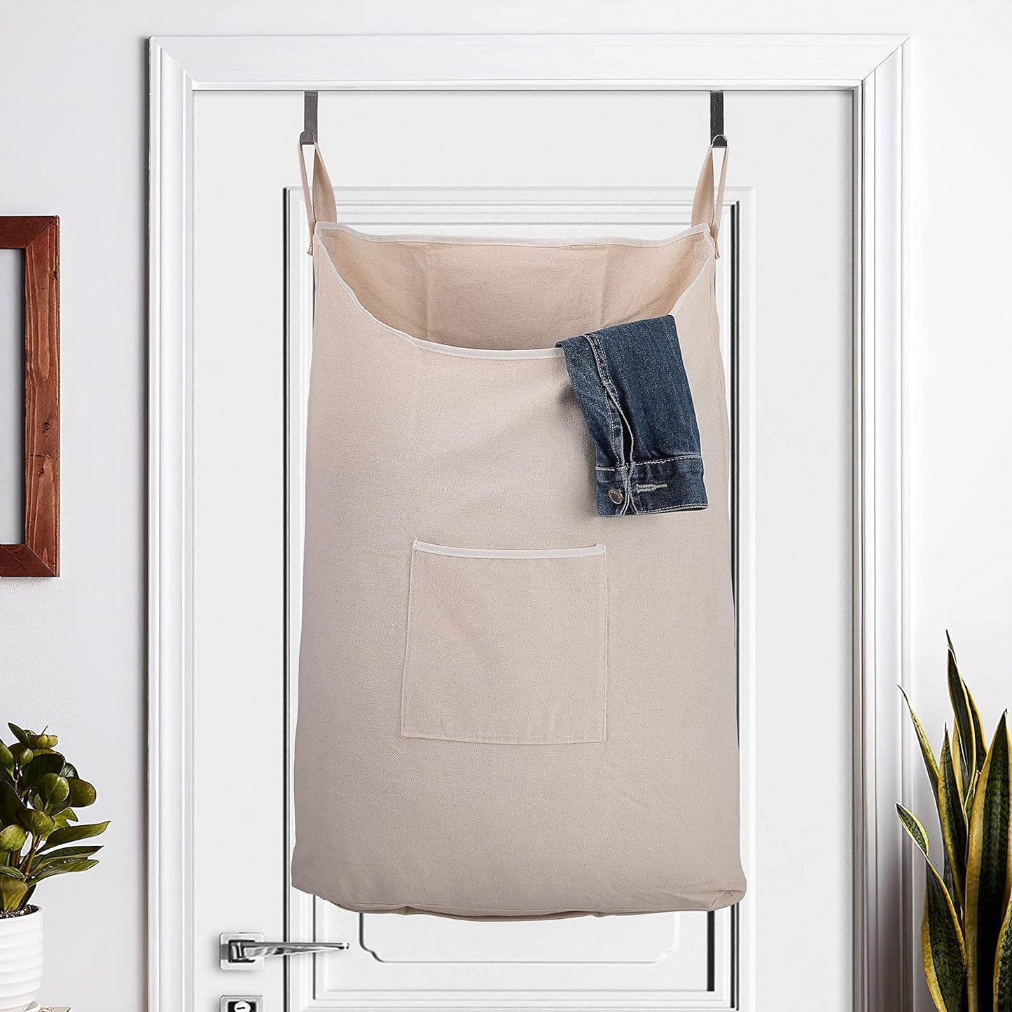 Laundry Collector, Laundry Hamper, Door Hanging Laundry bag with hooks (Beige, 65Liters)