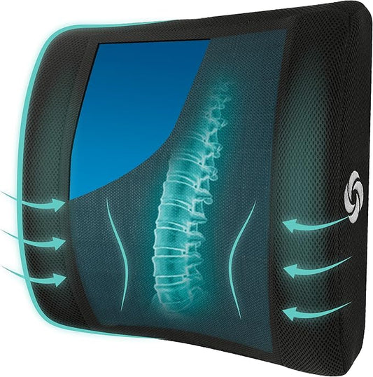 SAMSONITE, cooling gel, lumbar support pillow for office chair or car seat - boost your lower back comfort zone, high grade - memory foam, universal chair cushion, breathable mesh, washable cover