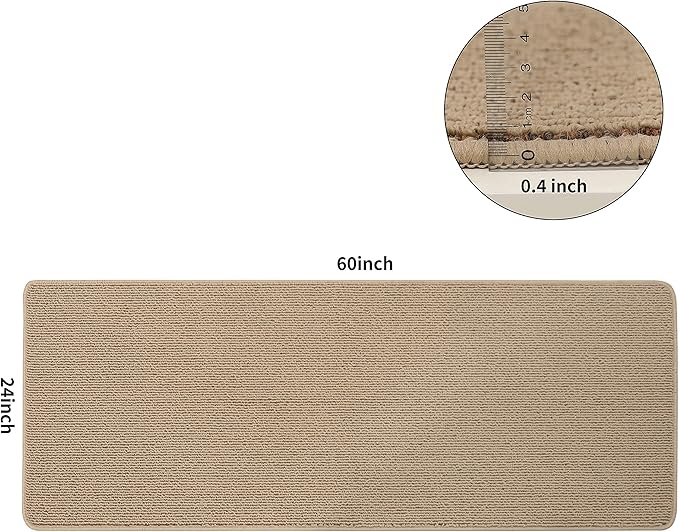 COSY HOMEER 24X60 Inch Kitchen Rug Mats Made of 100% Polypropylene Strip TPR Backing Soft Kitchen Mat Specialized in Anti Slippery and Machine Washable,for Kitchen, Floor,Beige