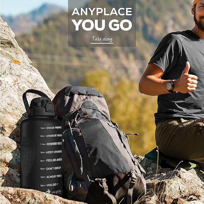 Motivational Water Bottle with Straw & Handle,One Gallon Water Bottle 128 oz/3.8L,Reusable Water Jug, Achieve All-Day Hydration SpillProof, BPA FREE