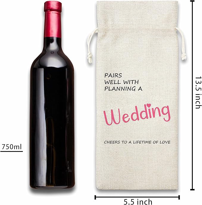 Wedding Gift Wine Bag,Gift For Couple,Bridal Showr,Cotton linen Drawstring Wine Bag(1 Pcs) - WB011