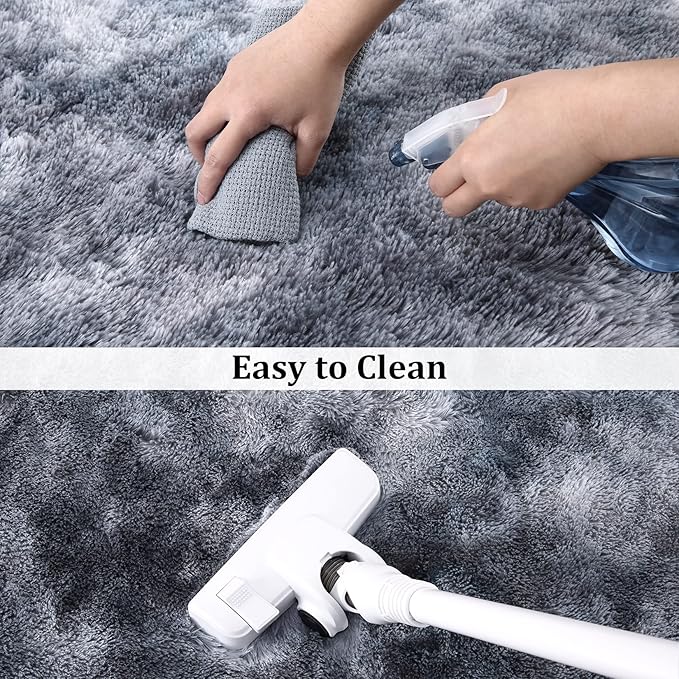 9x12 Large Area Rugs for Living Room,Super Soft Fluffy Modern Bedroom Carpet Rug Indoor Modern Plush Shaggy Floorcover Fuzzy Solid Non Slip Throw Rug for Kids Room Nursery,Tie Dye Dark Grey