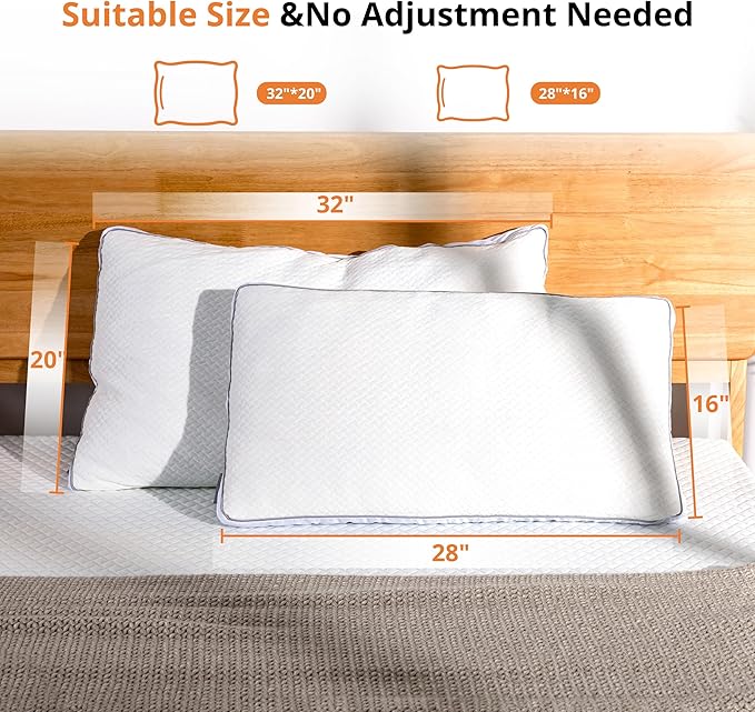 Shredded Memory Foam Pillows, Bed Pillows for Sleeping, Standard Pillow for Side Back Stomach Sleepers, Neck Support Pillow with Washable Removable Cover(28"x 16",1 Pack)