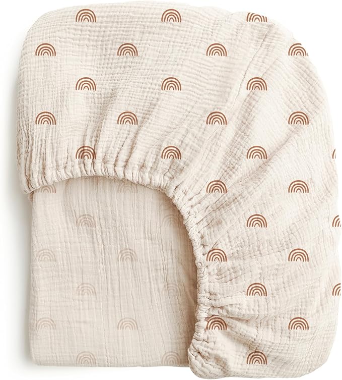 Konssy Muslin Fitted Crib Sheets 100% Cotton Baby Crib Sheets for Standard Crib Mattress (28 X 52 Inches), Soft and Breathable for Boy, Girl (Rainbow)