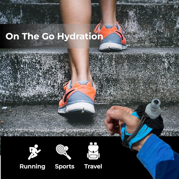 Running Handheld Water Bottle 12 oz Soft Flask - Hand Water Bottle For Runners, Hiking, Skiing & Outdoor - Fits F2, F2, F3 & F4 Collapsible Flask - Hydration Bottle Holder with Pocket - Blue