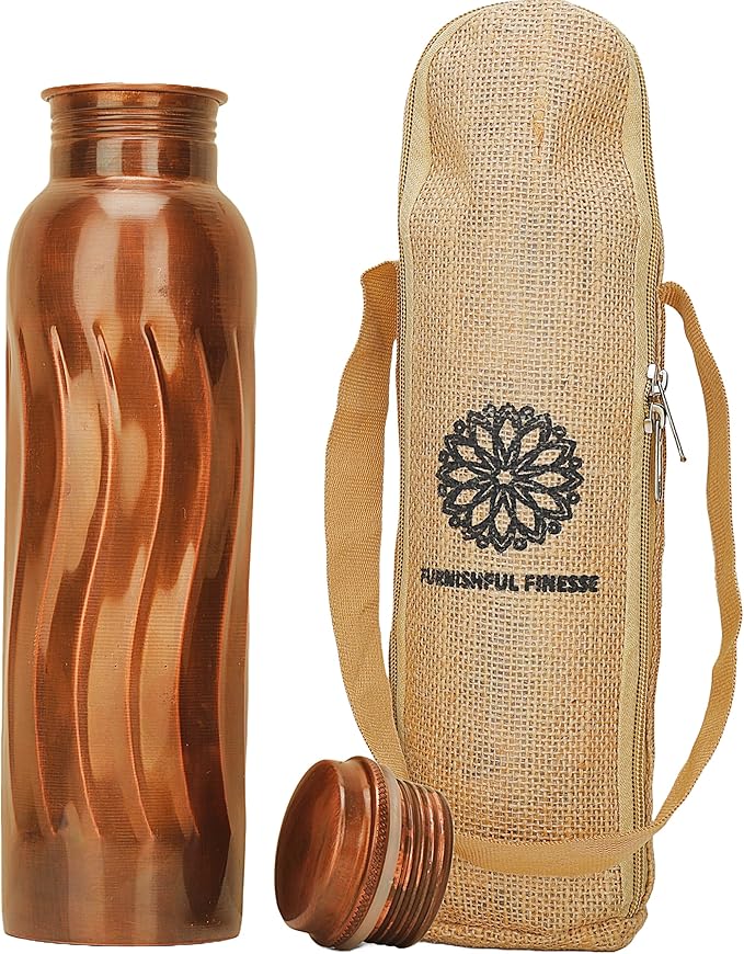 Copper Water Bottle 34 oz Pure Hammered Ayurvedic Pure Copper Vessel Antique Black Diamond Pure Copper Water Bottle With Carry Bag for Sport Fitness Yoga Sports Copper Bottles 1000 ML