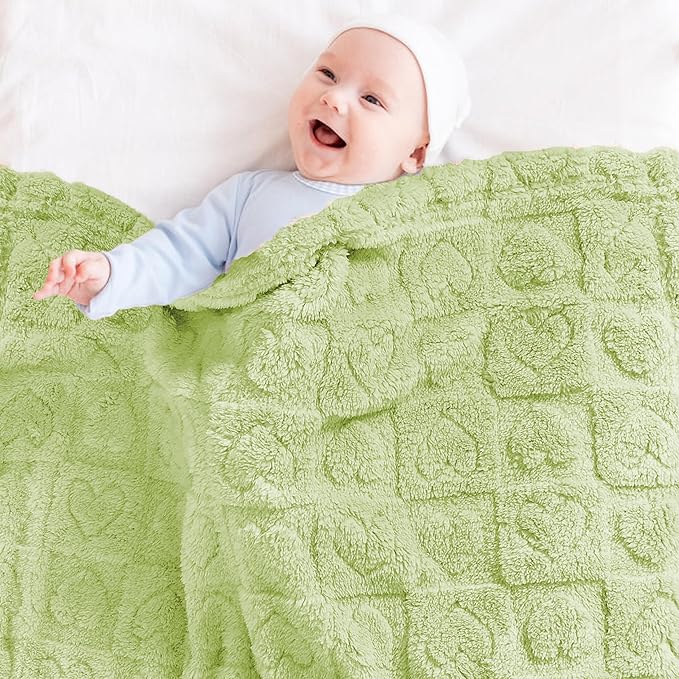 Fleece Baby Blanket Heart Checkered Blanket, Ultra Soft Cozy Baby Blankets for Boys Girls, Fluffy Infant Toddler Newborn Receiving Blankets for Crib Stroller 30”×40” (Green)