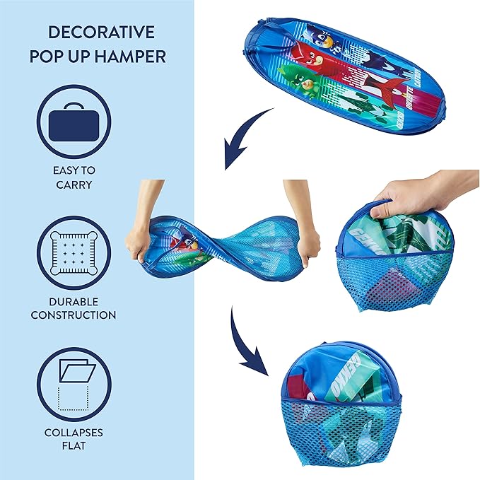 Idea Nuova PJ Mask Pop Up Storage and Laundry Hamper, 21" H x 13.5" W X 13.5" L