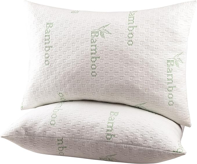 Queen Size Bamboo Pillow for Sleeping with Plush Fiber Fill Pillow Queen Size Set of 2, for Side Back Stomach Sleeper with Adjustable to Soft/Firm, Washable Cover, (Pack of 2)