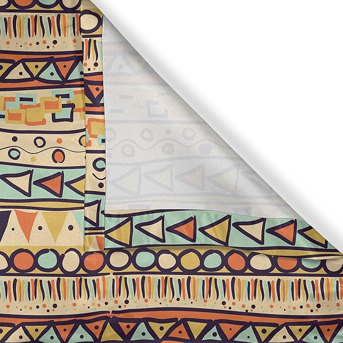 Ambesonne Prehistoric Valance & Tier Curtain 3 pcs Set, Mexican Style Doodles with Triangles Circles Folkloric Geometric Tribal, Window Treatments for Kitchen Room Decor, 55" x 30", Pastel Yellow