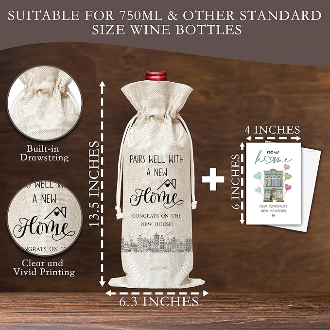 Housewarming Gifts Wine Bag & Card, New Home Wine Bag Gifts For Women Men New Homeowners Hostess, Realtor Gift to Clients, Pairs Well With A New Home Wine Bag For Housewarming New Home Party -53