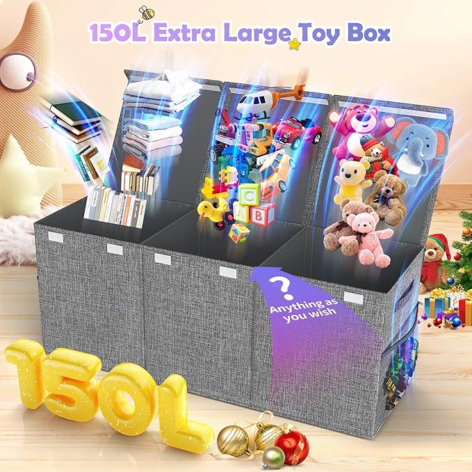 Extra Large Toy Box, Collapsible Sturdy Kids Toy Chest for Boys, Girls, Kids, 41"x14"x16"Toy Storage Organizer Toddler Storage Bins with Lids, Toy Box basket for Living Room, Bedroom, Nursery, Gray