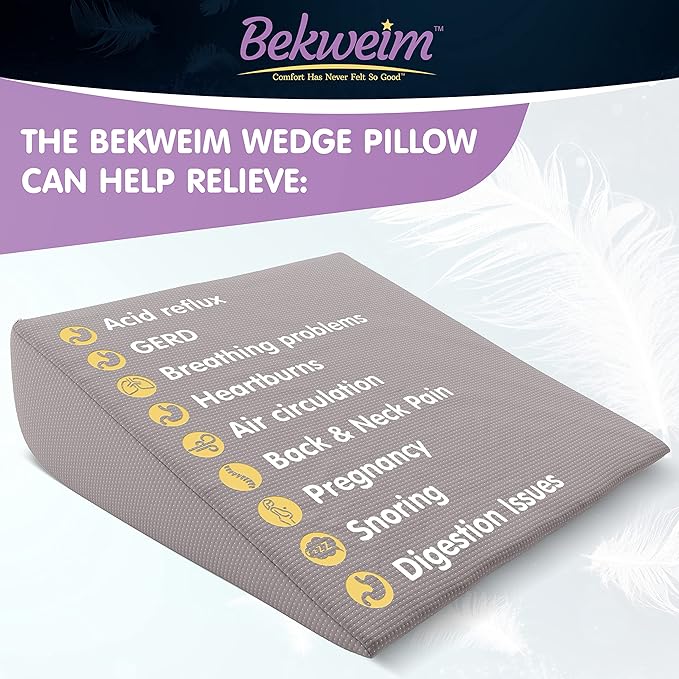 Bed Wedge Pillow | Unique Curved Design for Multi Position Use | Memory Foam Wedge Pillow for Sleeping | Works for Back Support, Leg, Knee | Includes Cover Plus Extra Sheet (Dark Grey)