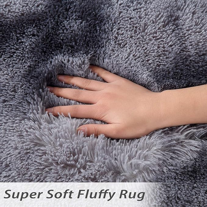 9x12 Large Area Rugs for Living Room,Super Soft Fluffy Modern Bedroom Carpet Rug Indoor Modern Plush Shaggy Floorcover Fuzzy Solid Non Slip Throw Rug for Kids Room Nursery,Tie Dye Dark Grey