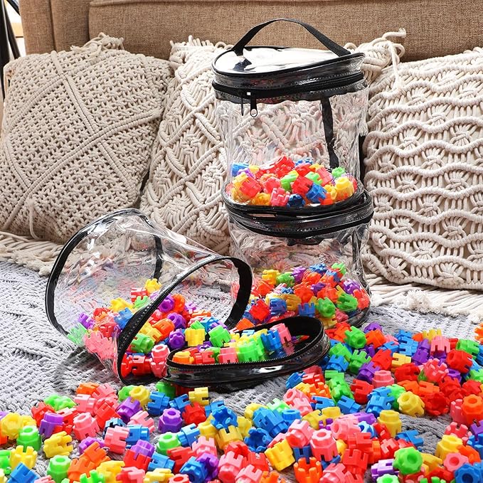 3 Packs Toy Storage Bags Transparent Clear PVC Storage Organizer with Zippered, Kids Waterproof Toy Bags for Board Games, Building Blocks, Puzzles and Small Toys (Black)