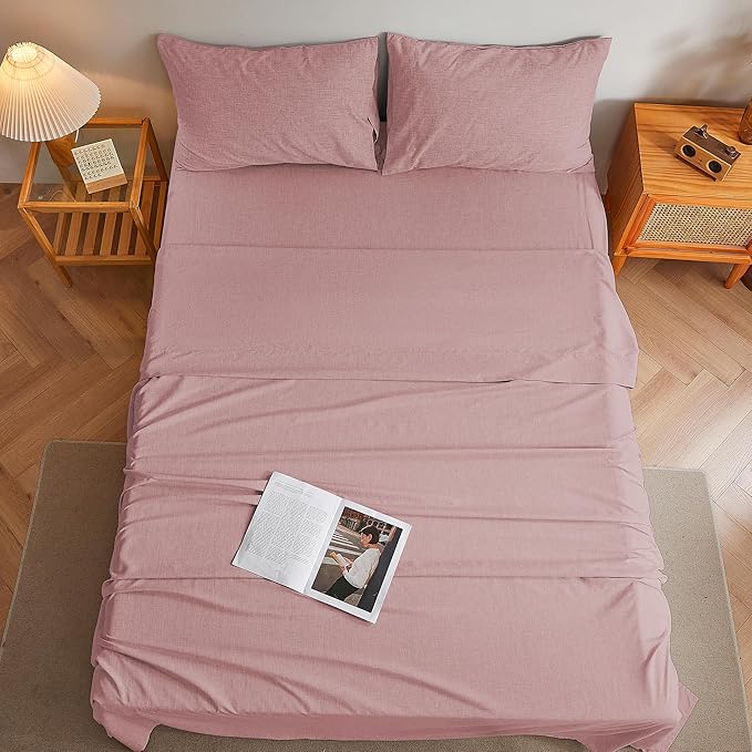 Twin Sheets Wine Red, Ultral Soft Cationic Linen Look Sheets, Luxury Cooling Cozy Bed Sheet Set with Non-Slip Fitted Sheet