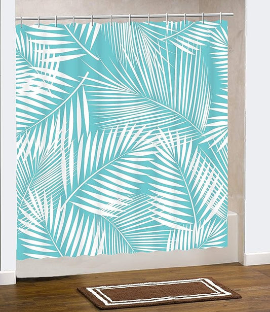Palm Leaf Shower Curtain. Teal Palm Leaf Pattern will bring an Air of Tropical Beachyness to your Master, Guest, Beach House Bathroom.