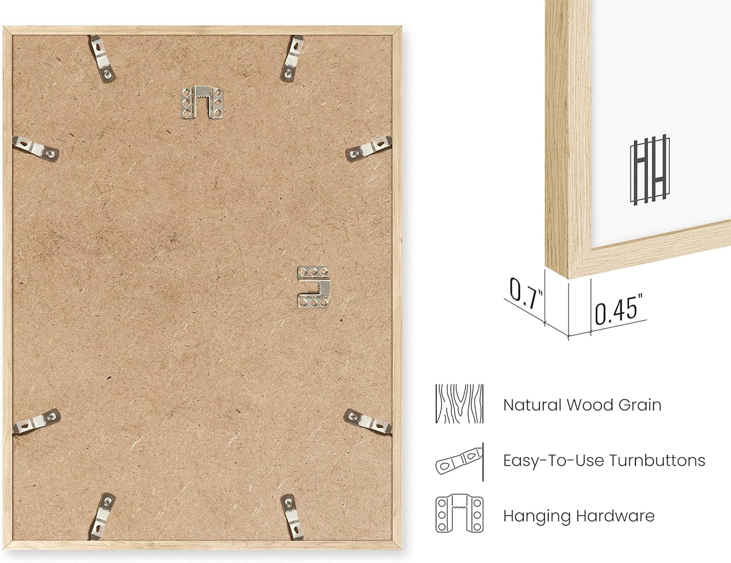 HAUS AND HUES 16x24 Picture Frames - Set of 6, Natural Oak Wood, Beige, 16x20 in, Rectangular, Wall Mount, Minimalist, Eco-friendly Material