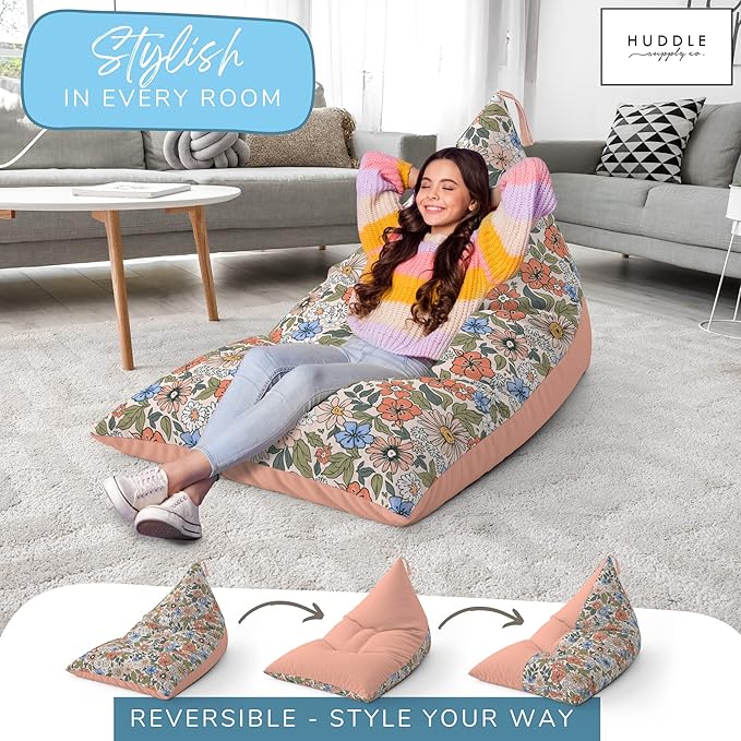 Stuffed Animal Bean Bag Storage - Machine Washable Bean Bag Chair for Kids - Extra Large Cover for Stuffing with Plush Toys, Pillows, Soft Items - Stuffed Animal Holder for Boys & Girls - Boho Floral