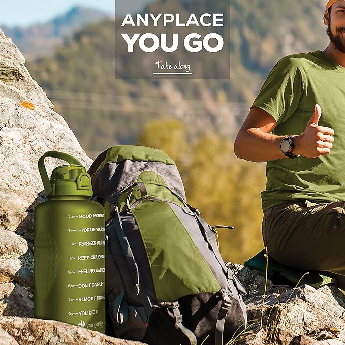 Motivational Water Bottle with Straw & Handle,One Gallon Water Bottle 128 oz/3.8L,Reusable Water Jug, Achieve All-Day Hydration SpillProof, BPA FREE