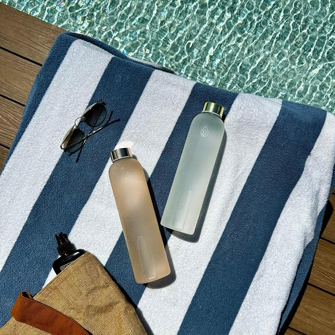 Frosted Glass Water Bottle 25.4oz (Cream/Yellow Gold)