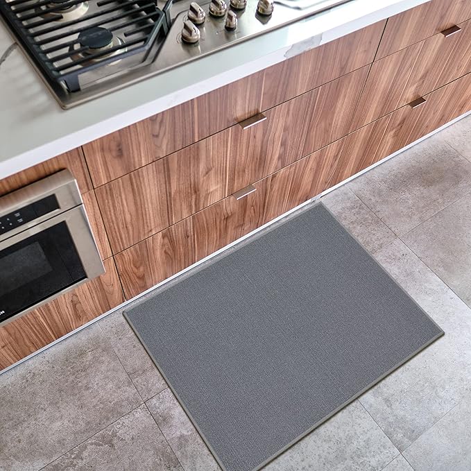 Machine Washable Modern Solid Design Non-Slip Rubberback 2x5/2x3 2PCS Set Traditional Runner Rug/Area Rug for Hallway, Kitchen, Entryway, Bathroom, 2 Piece Set - 20" x 59" / 2'3" x 3', Gray