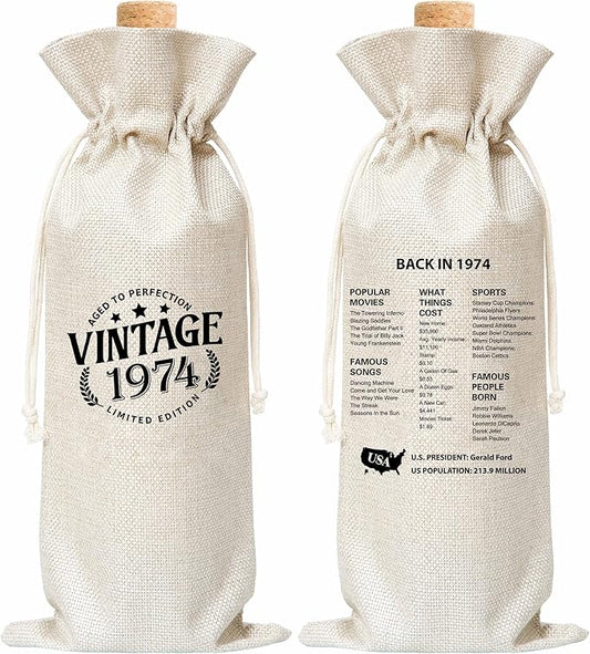 Tedea 50th Birthday Wine Gift Bag, Vintage Back In 1974 Birthday Gift Wine Bag For Women Men, Best Friend, Coworker, Birthday Party Decorations, 1 Pc Wine Bag (G05)