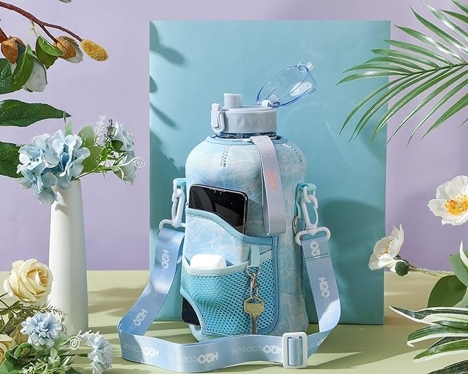 H2O Capsule 2.2L Half Gallon Water Bottle with Storage Sleeve and Removable Straw – BPA Free Large Reusable Drink Container with Handle - Big Sports Jug, 2.2 Liter (74 Ounce), Chill TieDye